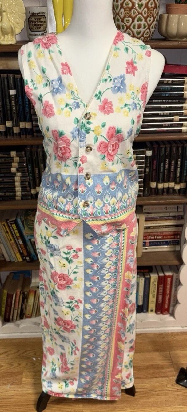 Vintage NWOT Vivaldi Jeanswear Floral Vest Skirt Set USA Made 90s Cottagecore